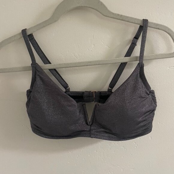 Shade & Shore 36C Bikini Top Dark Gray Metallic Finish Wired Adjustable Strap - Picture 1 of 7